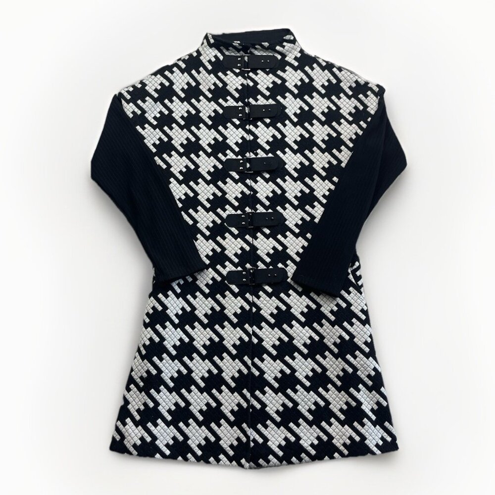 Luc Fontaine Long sleeve Tunic Size 6 Black /Geometric Print Belted Front